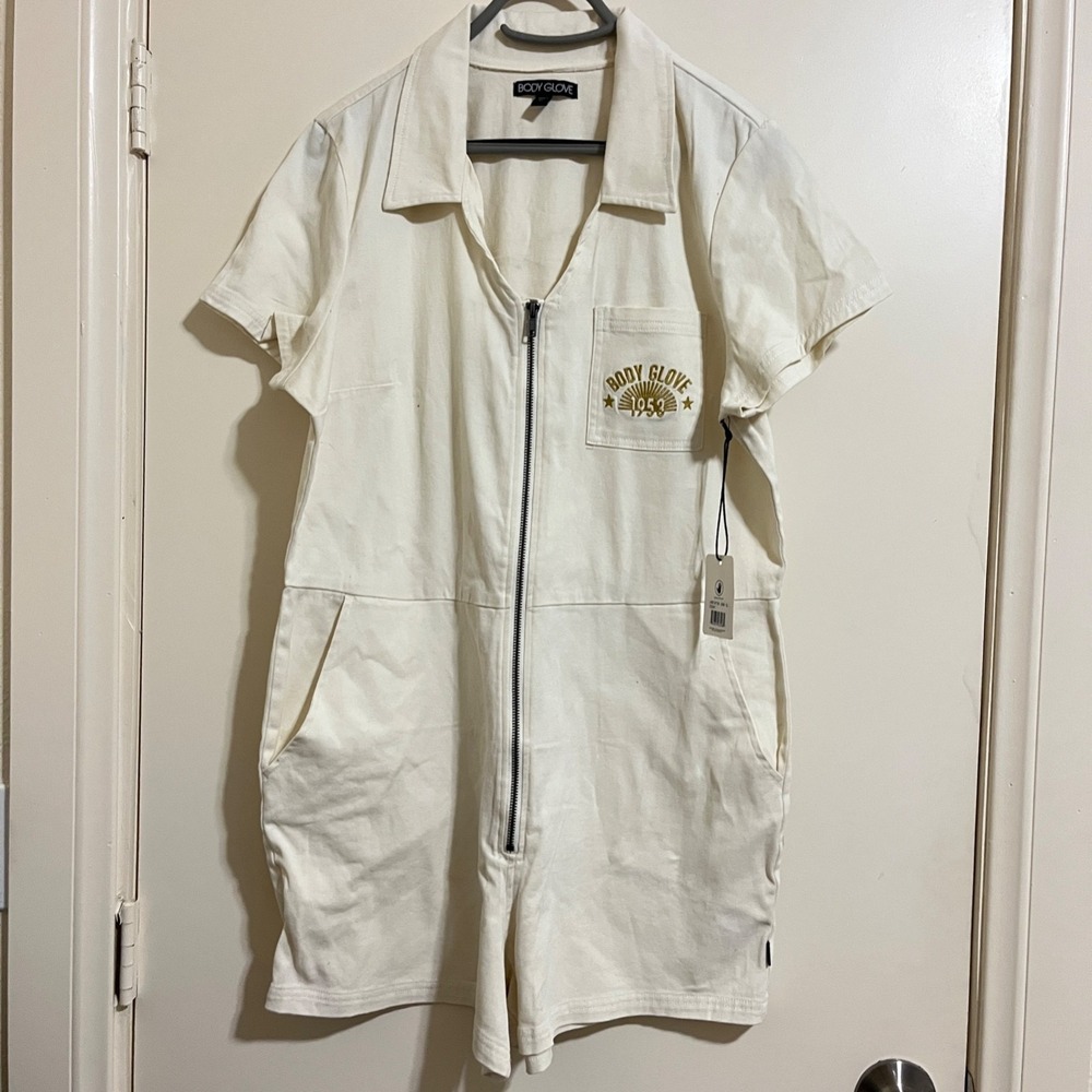 Body Glove Women Utility Romper XLarge Zip Front Collared Short Sleeve Y2K Surf